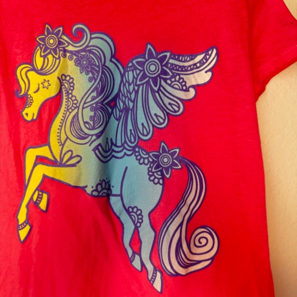 Two Children's Place Girls Glitter Unicorn Shirts in Pink and Coral, Size 7/8 - Picture 3 of 9